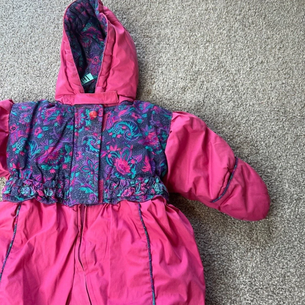 vtg ski snow suit‎ baby 6-9m pink one piece retro outdoor gorpcore 80s geometric